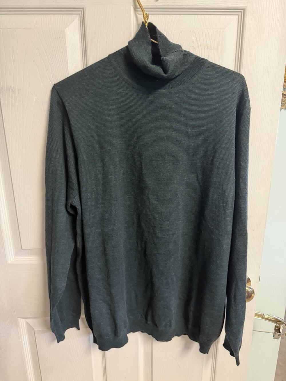 Men’s Green Eddie Bauer Sweater Large Turtleneck Merino Italian Wool 46w - Picture 1 of 6